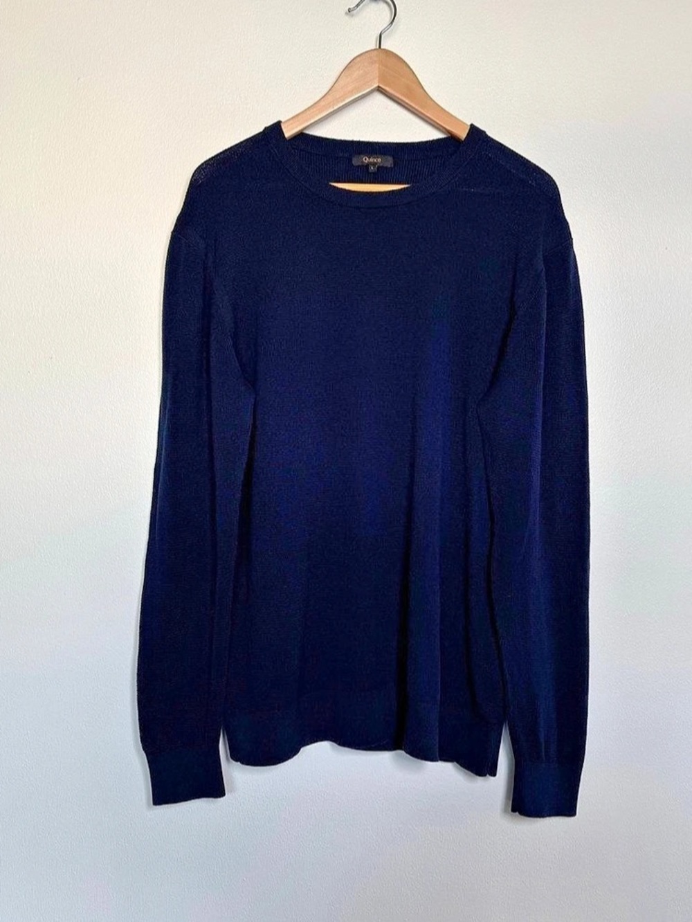 Quince Organic Cotton Silk Pique Crewneck Sweater Navy Blue Mens Sz L Preppy